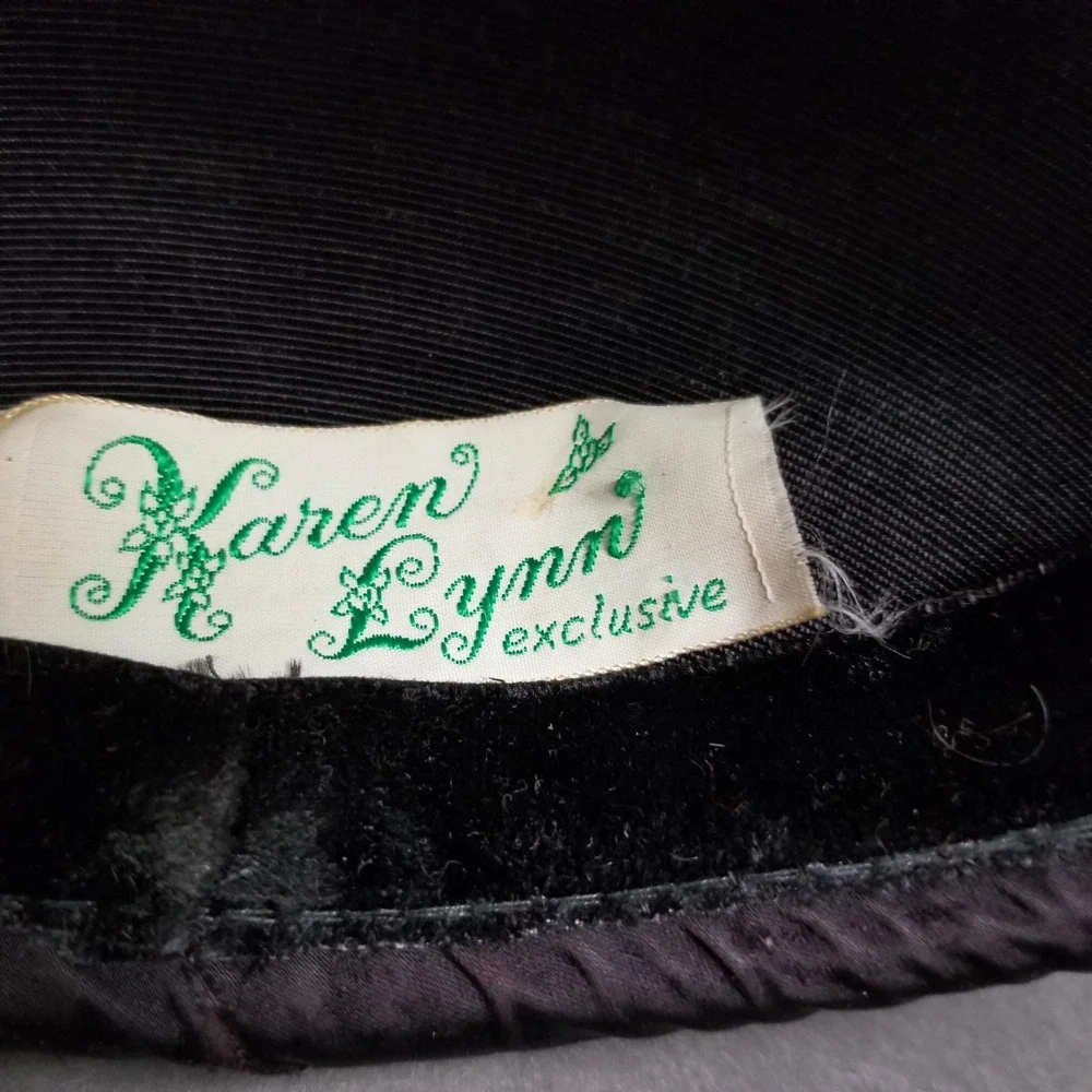 Vintage Karen‎ Lynn Exclusive Satin Pillbox Hat Purple Black Birdcage Veil Bow